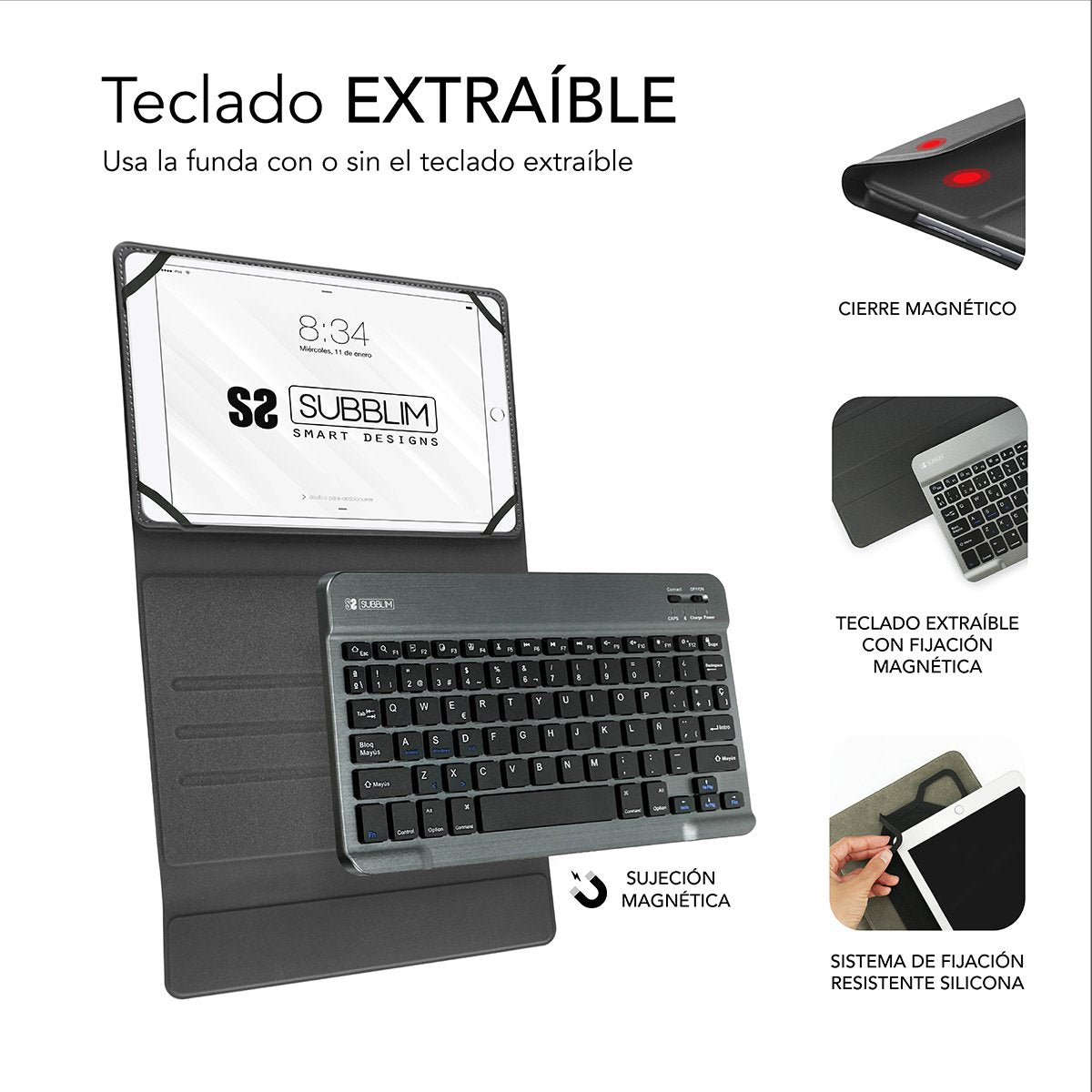 Funda Con Teclado Subblim Keytab Pro Bluetooth Red Para Tablet De 10.1'/25.65cm Batería 420mah -Compatible Windows/Android/Ios/Macos