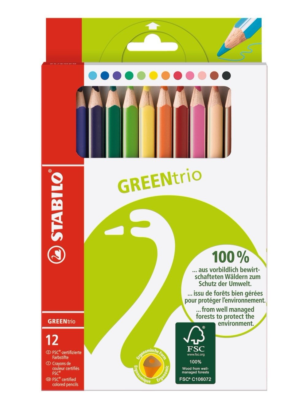 Stabilo Greentrio  Pack Con 12 Lapices De Colores - Mina De 2.5mm - Ideal Para El Colegio - Colores Surtidos