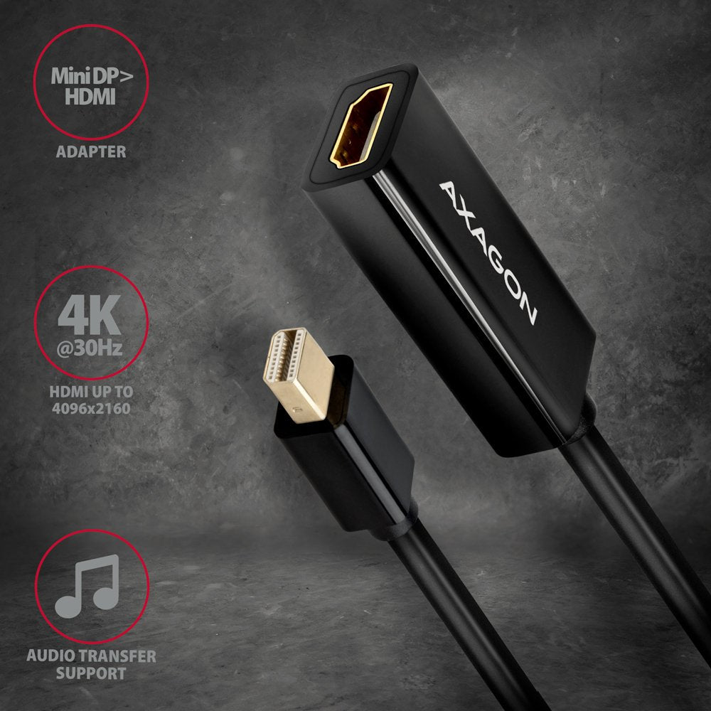 Axagon Rvdm-Hi14n Mini-Displayport Zu Hdmi Adaptador, 4k/30 Hz, 15 Cm Lang - Negro