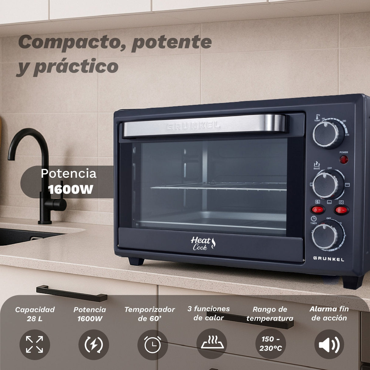 Horno De Sobremesa Grunkel Hr-28cook 1600w Capacidad 28l