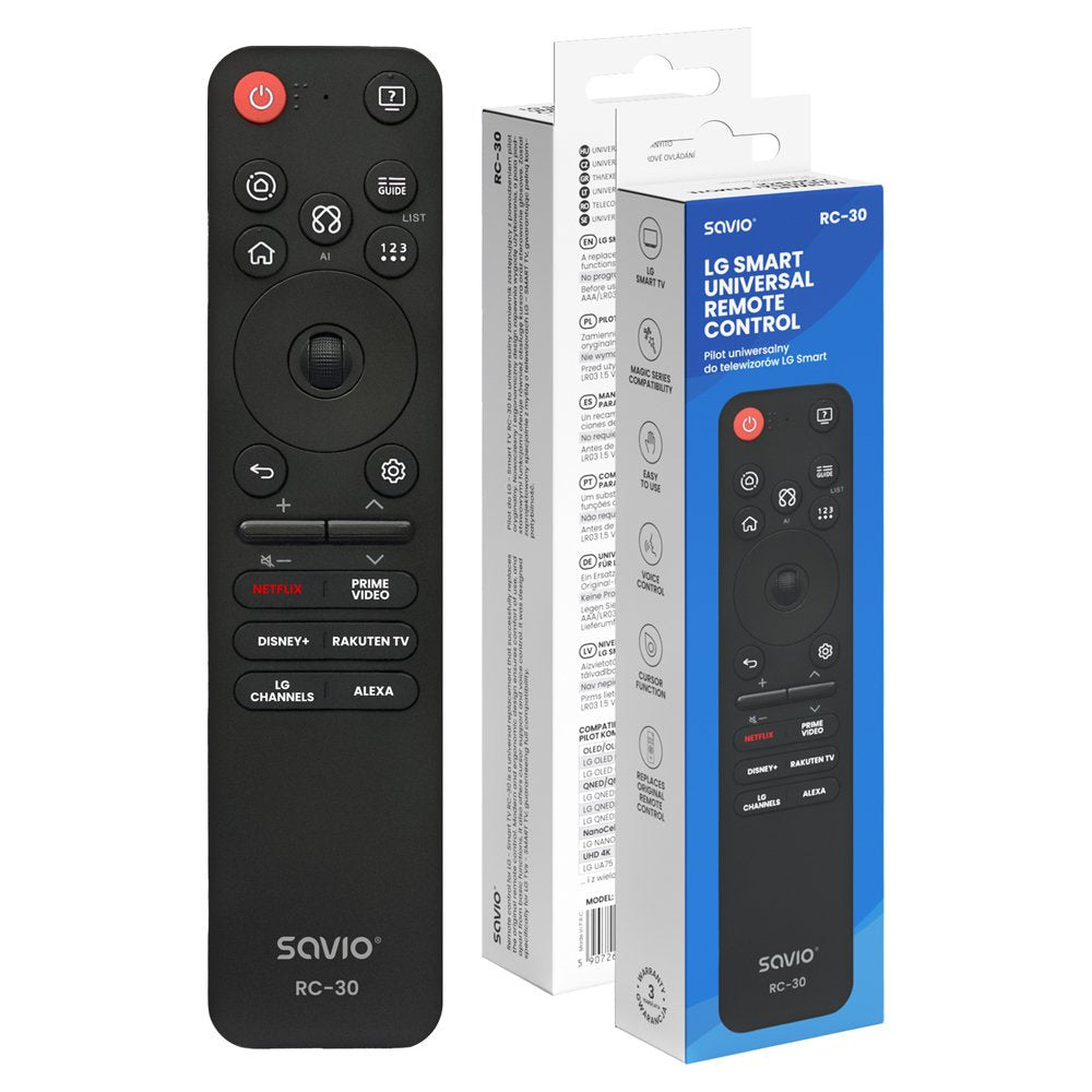 Savio Mando A Distancia Universal Para Tv Con Reconocimiento De Voz Y Control Del Cursor, Rc-30.