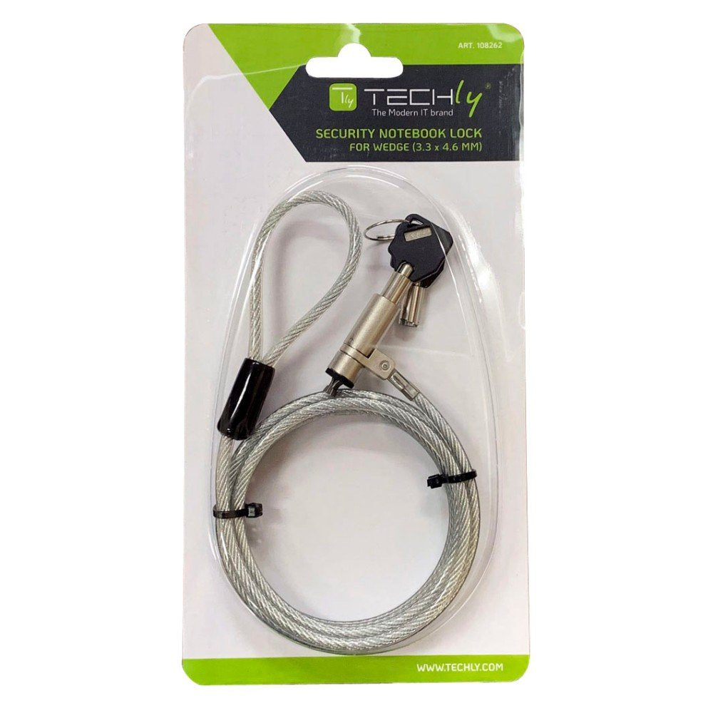 Techly Iq-Lok-13-Kt Cable De Seguridad Para Laptop Wedge-Lock Con Llave 1.8m