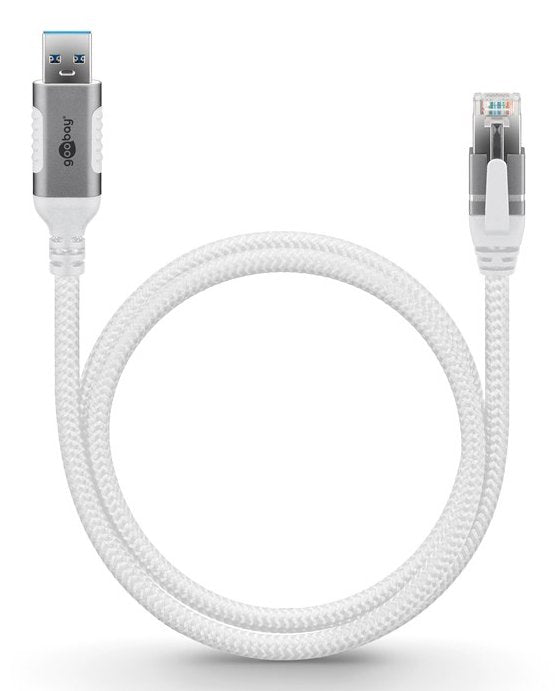 Cable Ethernet Goobay Usb-A 3.2 Gen1 Macho > Rj-45 Macho, Adaptador Lan Blanco, 10 Metros, Cubierta Textil Trenzada 74163
