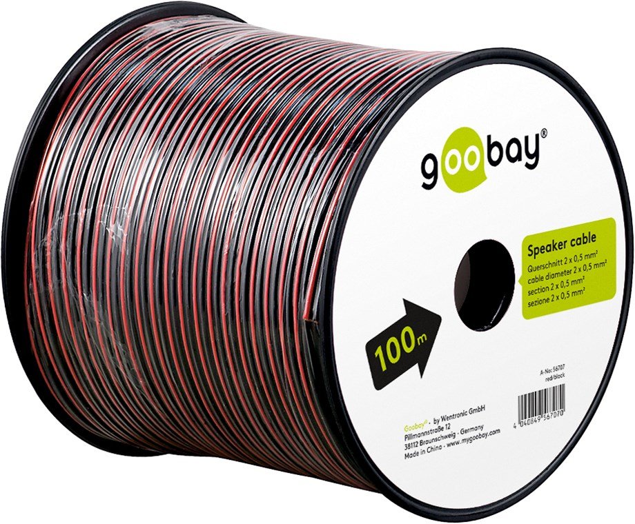 Bobina De 100 Metros Cable Altavoz Rojo-Negro 2x0,50mm Cca-Pvc  Cpr Eca Goobay