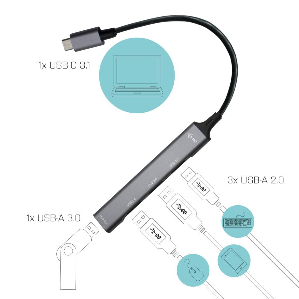 I-Tec Usb-C Metal Hub 1x Usb 3.0 3x Usb 2.0 Without Power Adapter