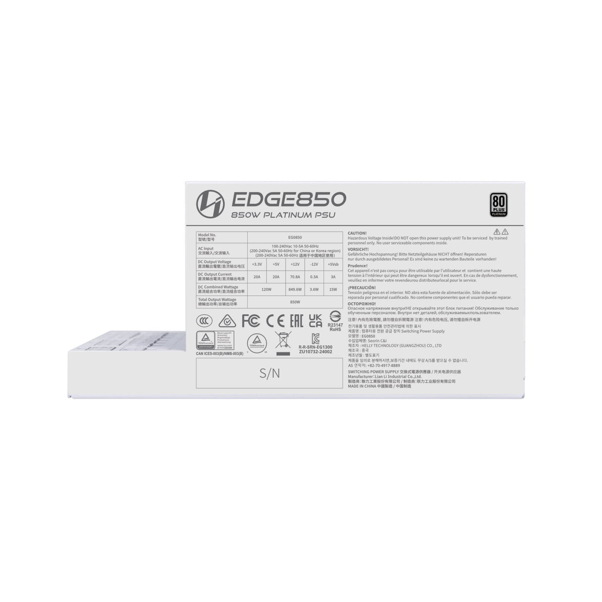 EAN 4718466015013 - Lian Li EG0850 unidad de fuente de alimentación 850 W 20-pin ATX SFX Blanco imagen 6