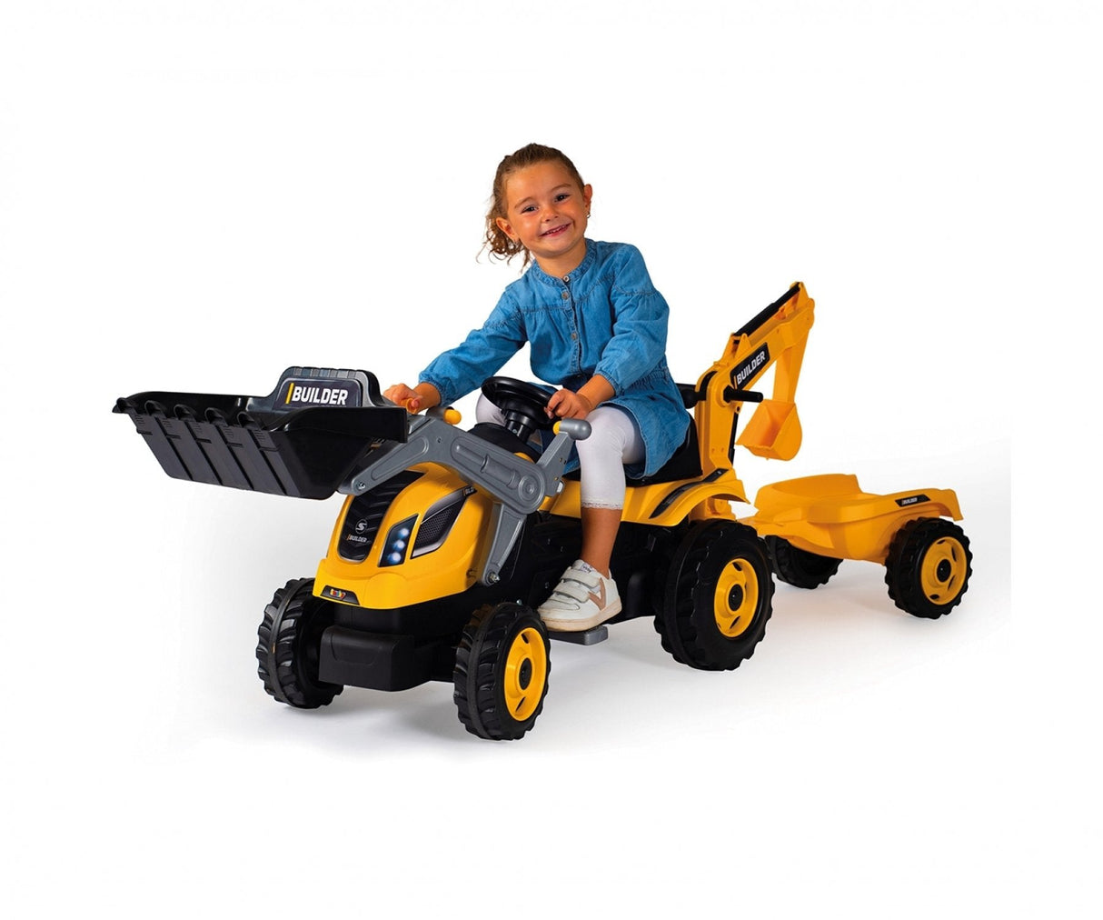 Smoby Traktor Builder Max Con Remolque, Vehículo Infantil Amarillo 7600710304