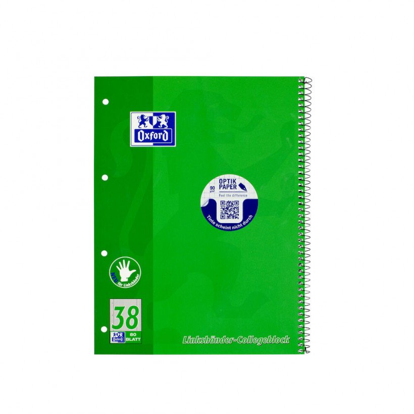 Oxford 100050405 - Cuaderno Para Zurdos (Línea 38, A4+, 80 Hojas, 90 G/M, 4 Orificios)