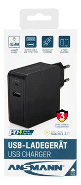 Ansmann Cargador Pared 247pd 1xusb 1xusb Type-C Pd 45w 4700ma