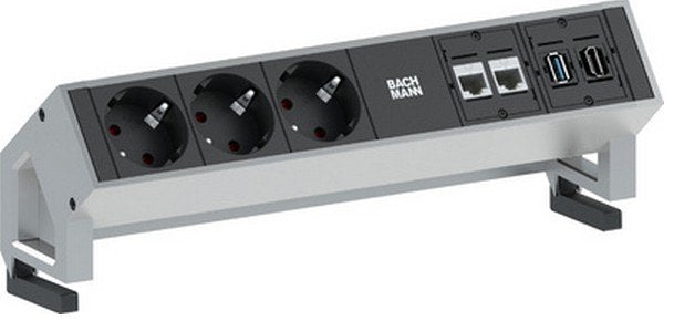 Bachmann 3x Schuko 2x Cat6 1x Hdmi, 1x Usb3.0 Base Múltiple 1,5 M 3 Salidas Ac Negro, Acero Inoxidable