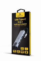 Gembird A-Cm-Combo5-04 Multi Port Adapter Usb Tipo C 5in1 Hub + Hdmi + Pd + Lan