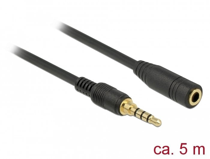 Delock 85635 Cable De Extensión Para Conector Estéreo De 3,5 Mm De 4 Pines Macho A Hembra De 5 M Negro