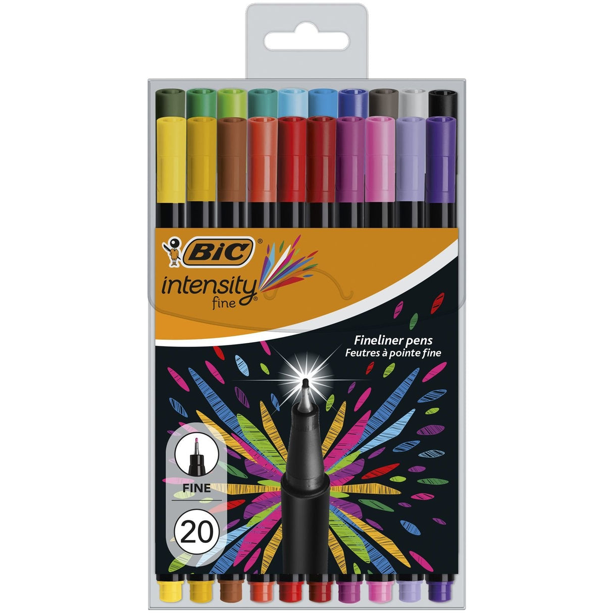 Bic Intensity Fine Pack De 20 Rotuladores - Punta Fina De 0.8mm - Trazo De 0.4mm - Tinta Con Base De Agua - Colores Surtidos