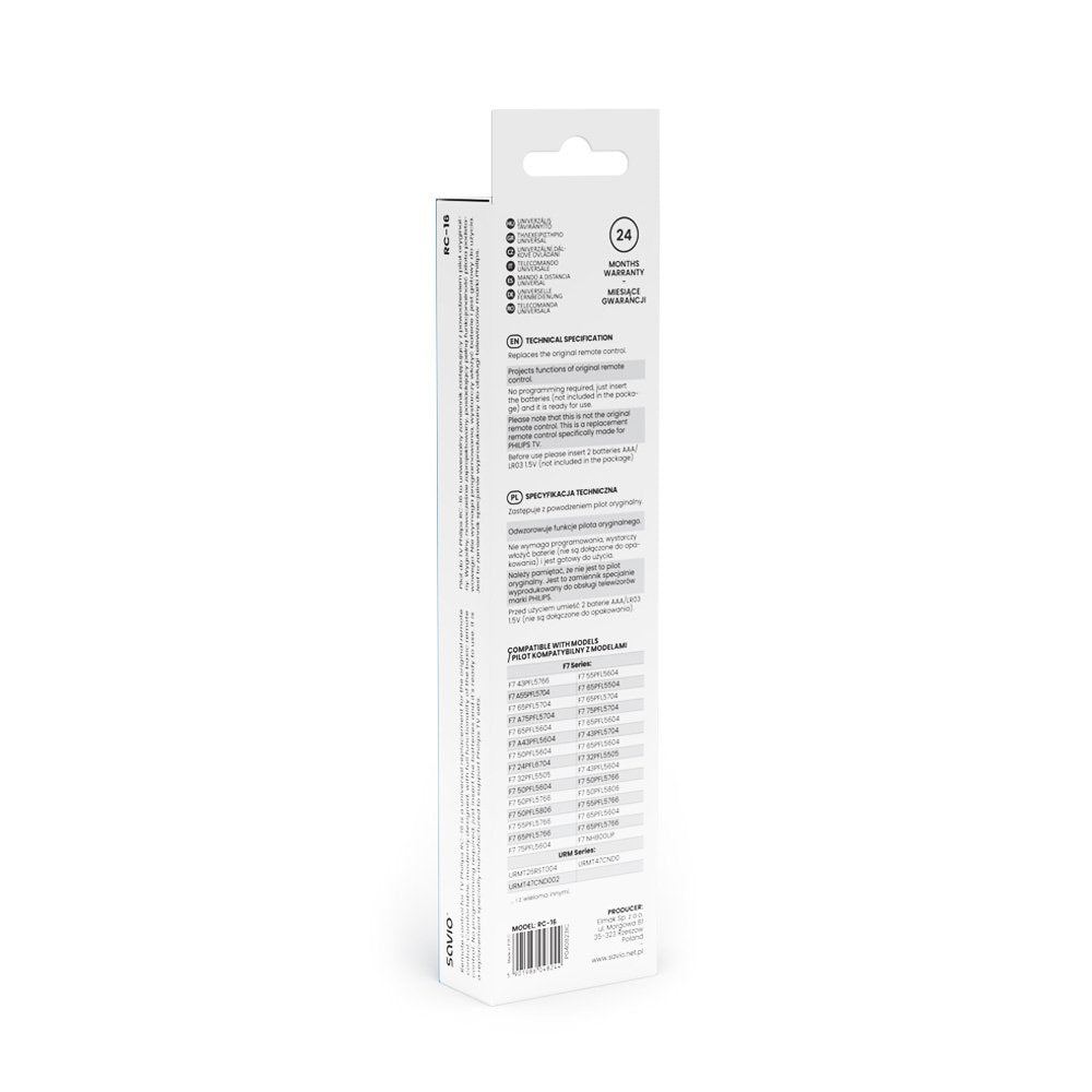 Mando A Distancia Universal Savio/Reemplazo Para Philips Tv, Smart Tv, Rc-16