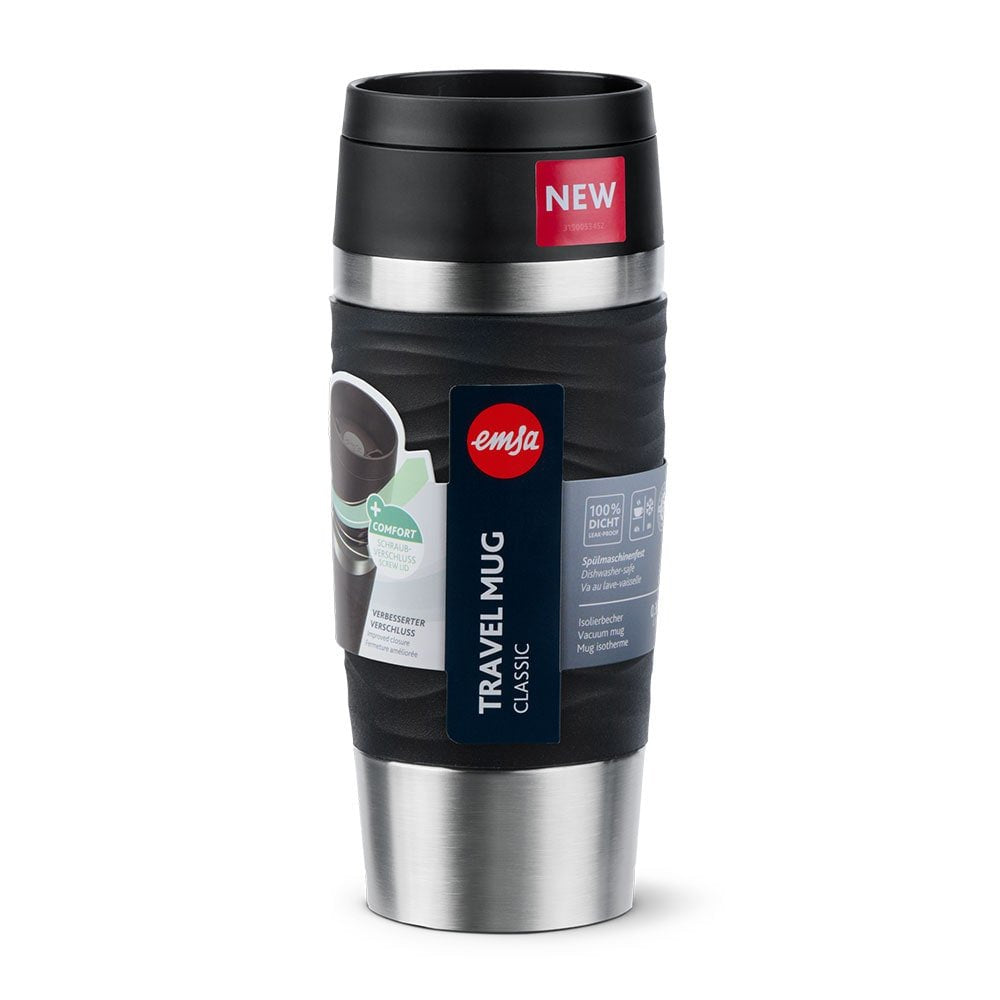 Taza Térmica Emsa Travel Mug  Waves Negro/Acero Inoxidable, 0,36 Litros N2021200