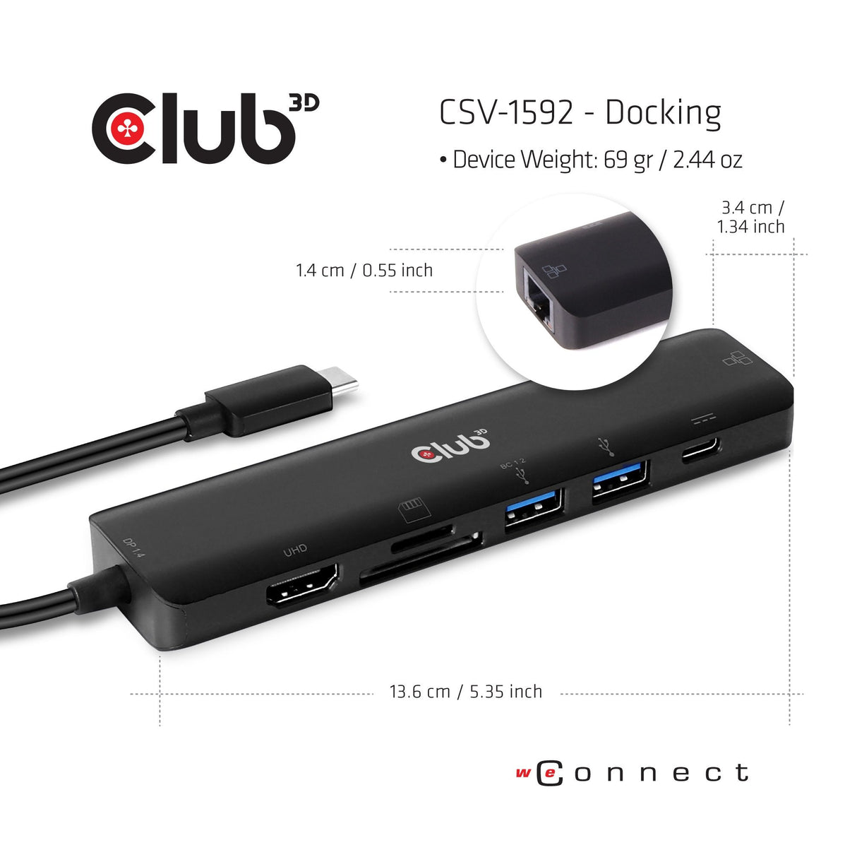 Club3d Usb-7-In1-Hub Usb-C > Hdmi/2xusb/Usb-C/Rj45/Sd/Msd Retail