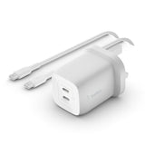 Cargador Domestico Belkin Wch013vf2mwh-B6 Doble Usb-C Gan Boost Charge 65w (45w+20w) + Cable Usb-C 2m