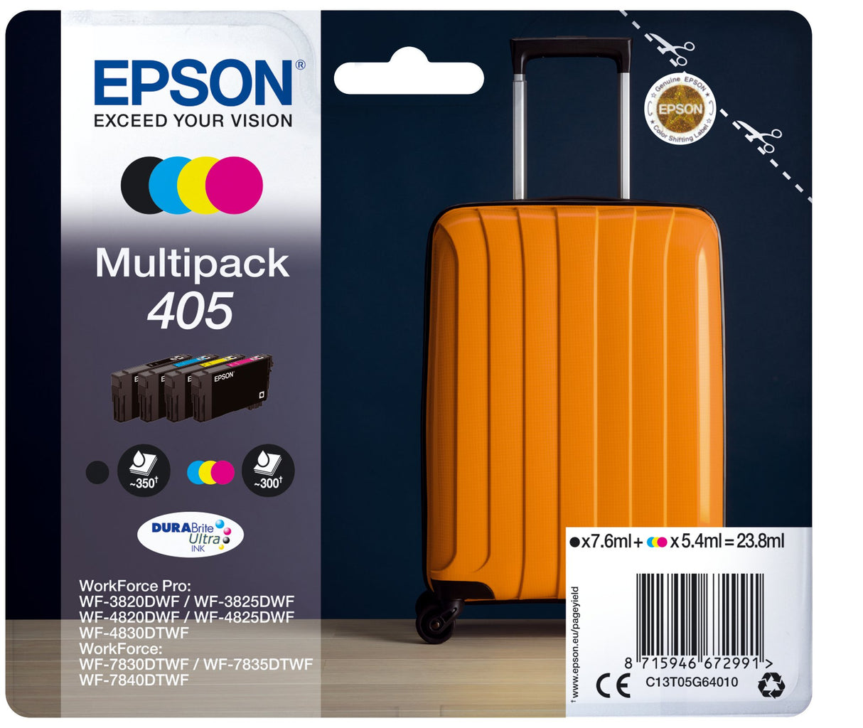 EAN 8715946673004 - Epson 405 cartucho de tinta 1 pieza(s) Original Rendimiento estándar Negro, Cian, Magenta, Amarillo imagen 1