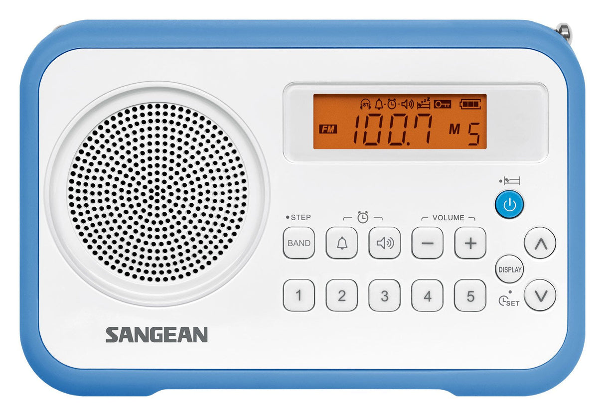 Sangean Prd18 B-A Azul Blanco Radio Digital Portátil Fm Am Pantalla Lcd Alarma Batería