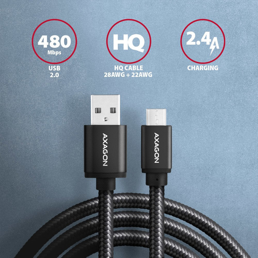 Axagon Hmm-Am10tb Cable Micro-Usb Auf Usb-A 2.0, Negro - 1m