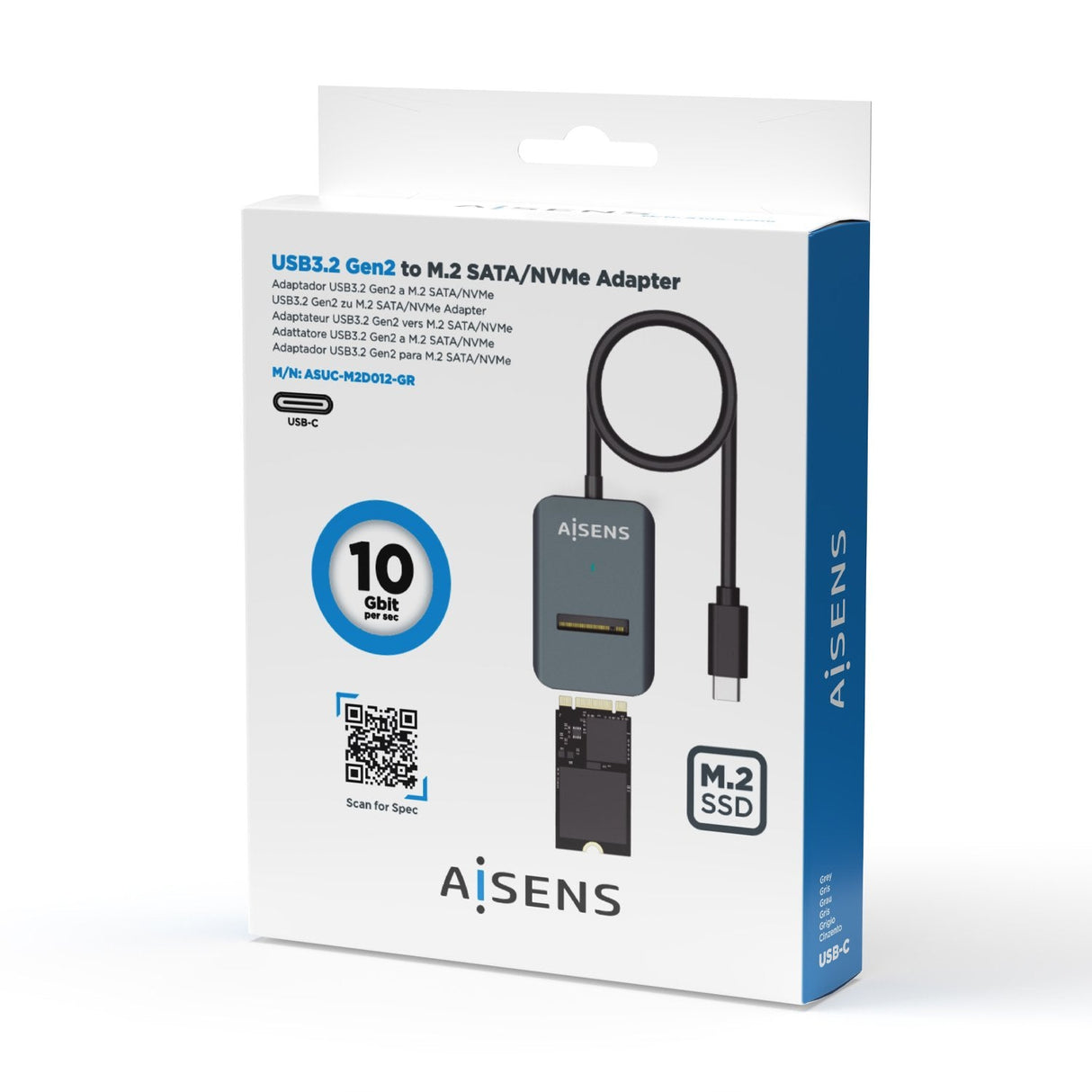 Aisens Usb-C Dock M.2 (Ngff) Asuc-M2d012-Gr Sata/Nvme A Usb3.1 Gen2 - Gris