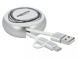 Delock Usb 2.0 2 In 1 Aufrollcable Typ-A Zu Micro-B Und Lightning 8 Pin Weiss   Gold