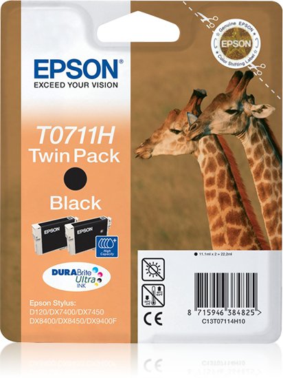 Tinta Original Epson T0711 Twin Pack Paquete De 2 Gran Capacidad Negro