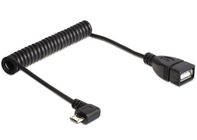 Delock Cable Usb Micro-B Stecker Gewinkelt > Usb 2.0-A Buchse Otg Spiralcable