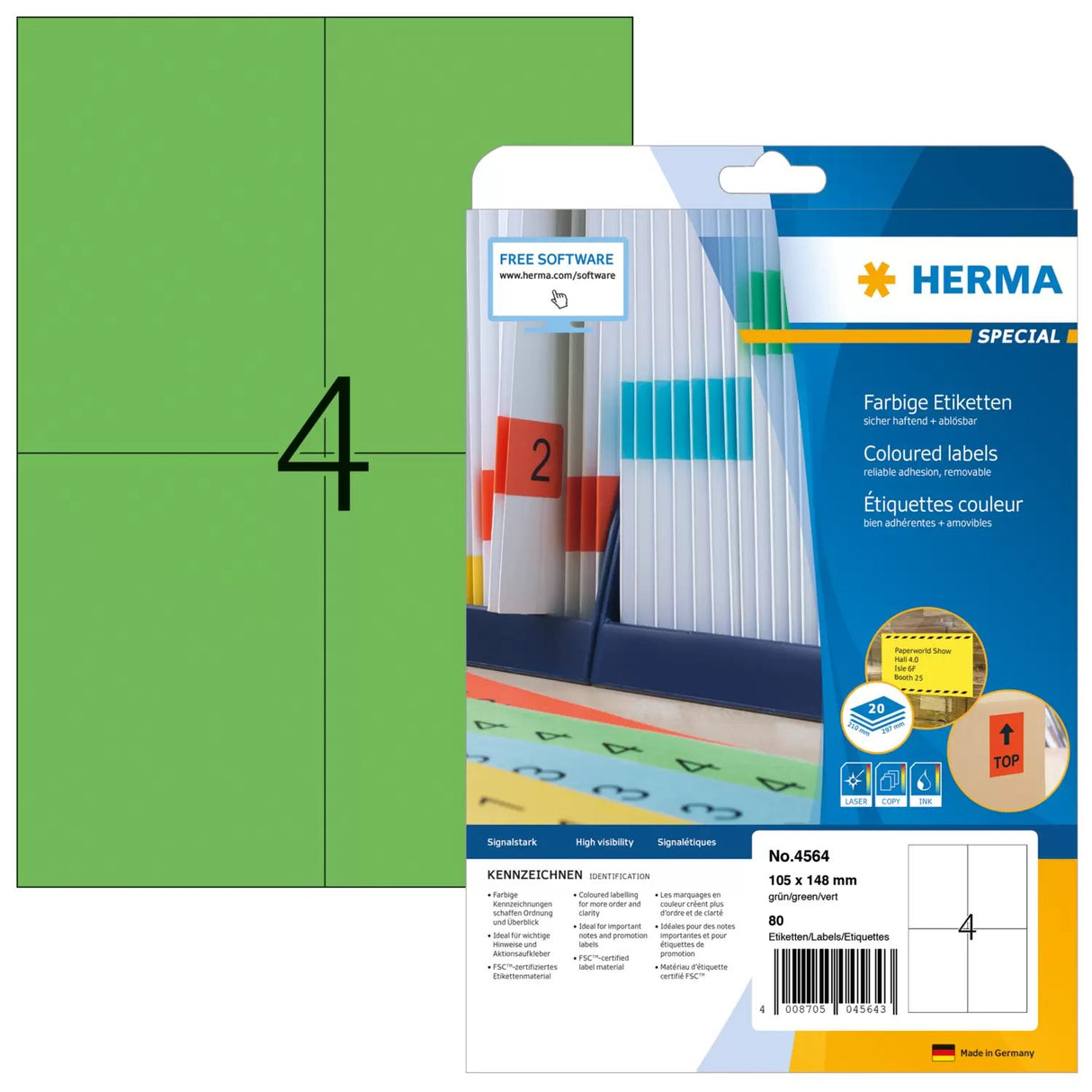 EAN 4008705045643 - HERMA 4564 etiqueta autoadhesiva Rectángulo Verde 80 pieza(s) imagen 1