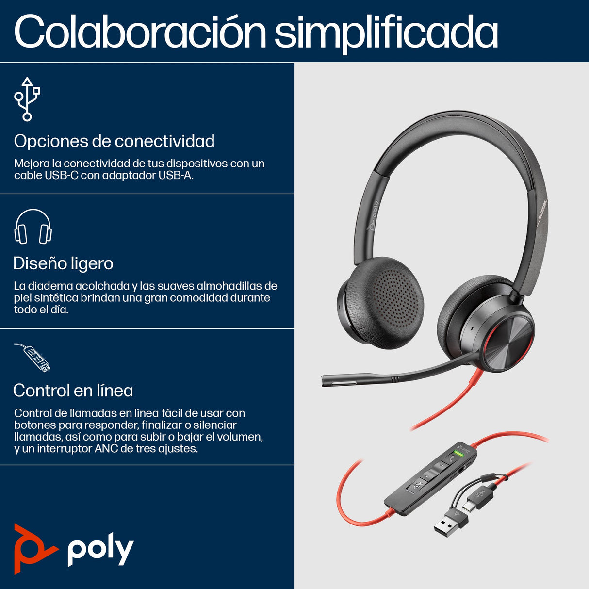 EAN 0197029536655 - HP Poly Blackwire 8225 Microsoft Teams Certified USB-C Headset Alámbrico Diadema Oficina/Centro de llamad imagen 3