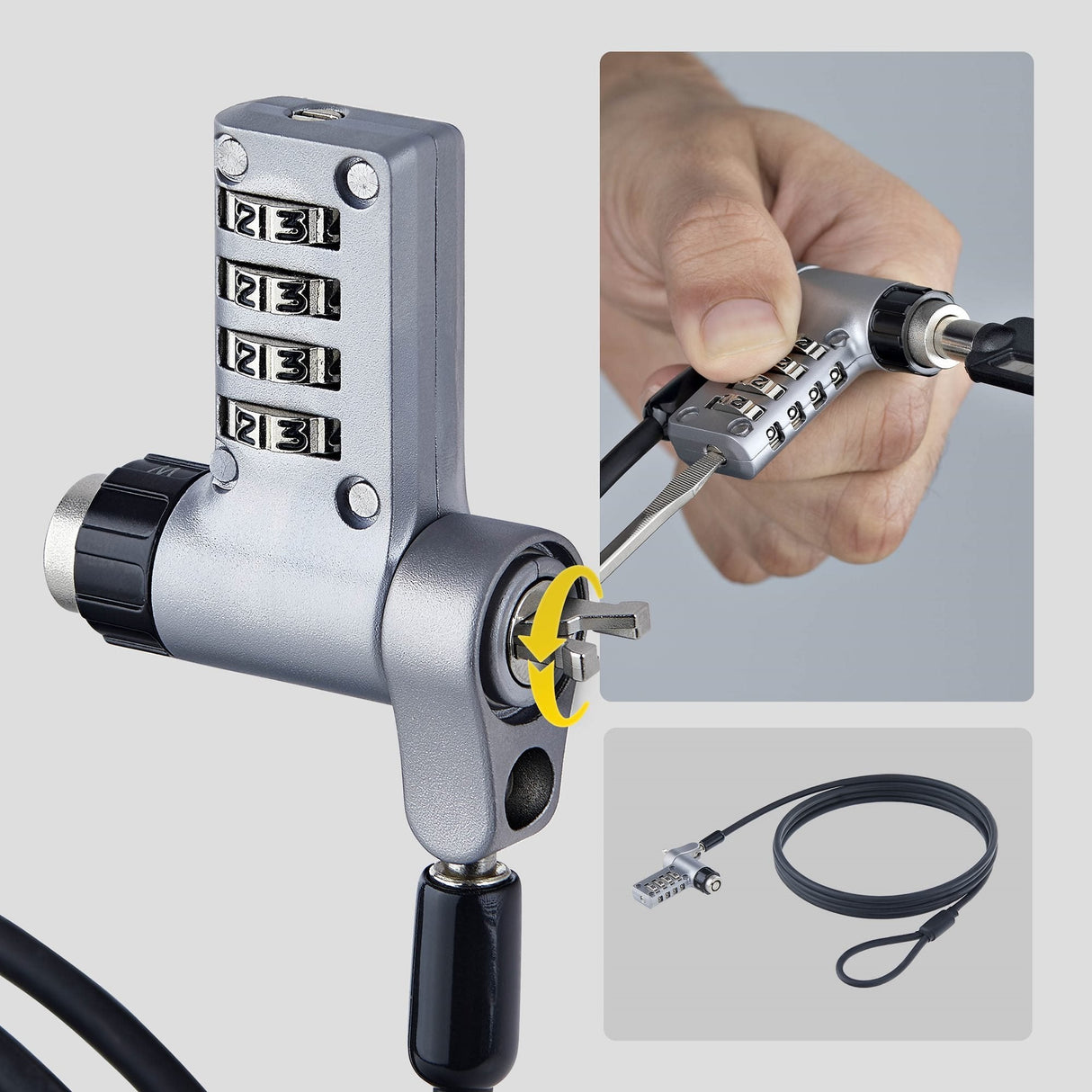 Startech.Com Startech - Candado Con Cable De Seguridad - 3-In-1, Keyed Alike/Combination Security Cable Lock, Anti-Theft - Negro & Plateado - 2 M - Conforme Taa (Paquete Con 10)