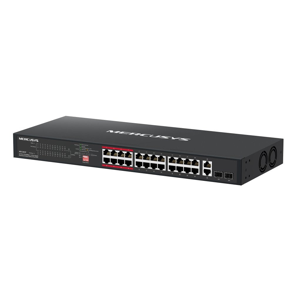 Switch No Gestionable Mercusys Ms126cp 26p 24xfe Lan 2xgb Combo Lan/Sfp 24xpoe+ 295w Carcasa Metalic