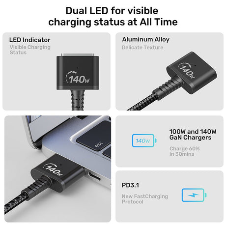 EAN 4894160050014 - UNITEK C14121BK-2M cable de transmisión Negro MagSafe 3 USB C imagen 7