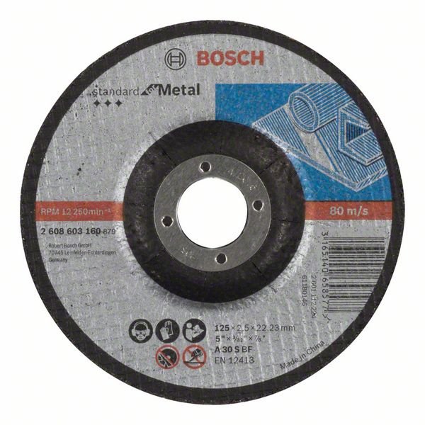 Disco De Corte Bosch Professional Standard Para Metal, Ø 125 Mm, Orificio 22,23 Mm, A 30 S Bf, Acodado 2608603160