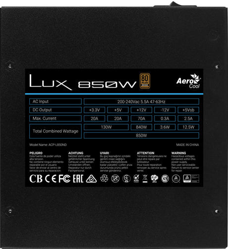 EAN 4710562759396 - Aerocool LUX 850W unidad de fuente de alimentación 20+4 pin ATX imagen 5