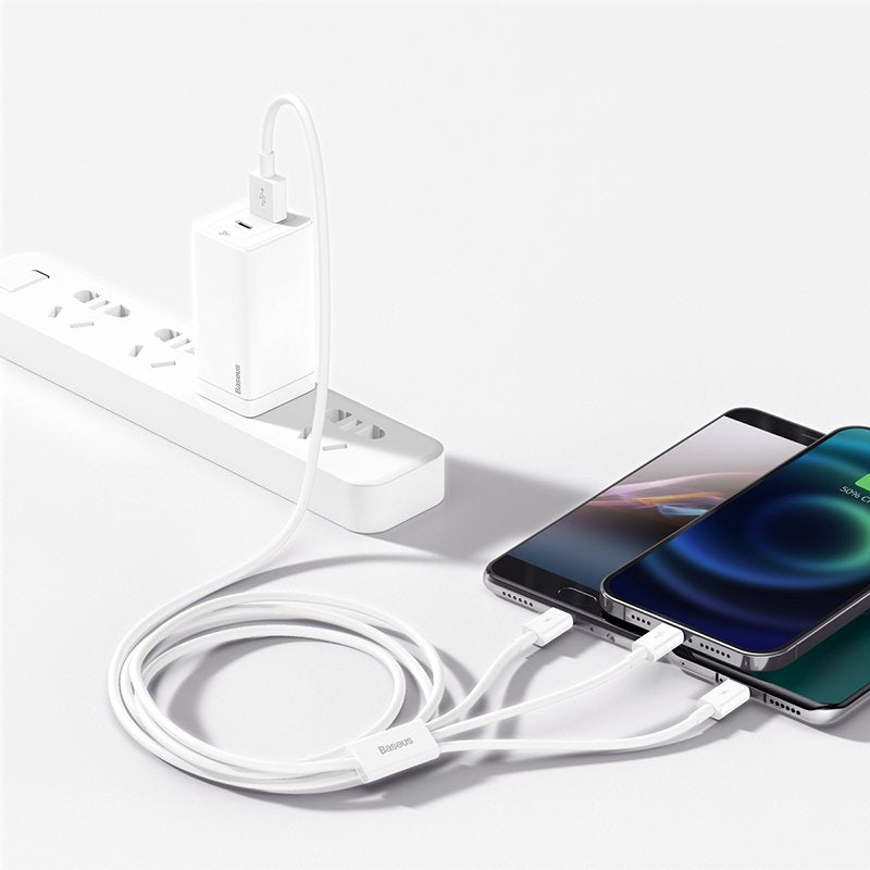 Baseus Cable Superior Series 3-In-1 Fast Charging Data Cable Usb To M+L+C 3.5a 1.5m White (Camltys-02)