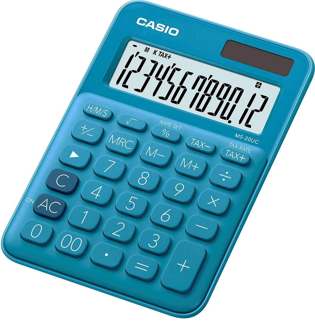 Calculadora Casio Ms-20uc Azul Mini De Bolsillo Con Teclas Plásticas Alimentación Solar + Pila