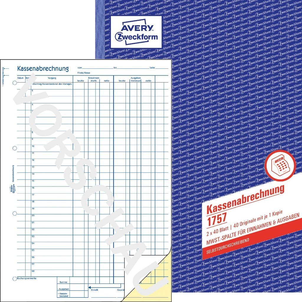 Avery Zweckform Kassenbericht - 40 Hoja - A4 (210 X 297 Mm)
