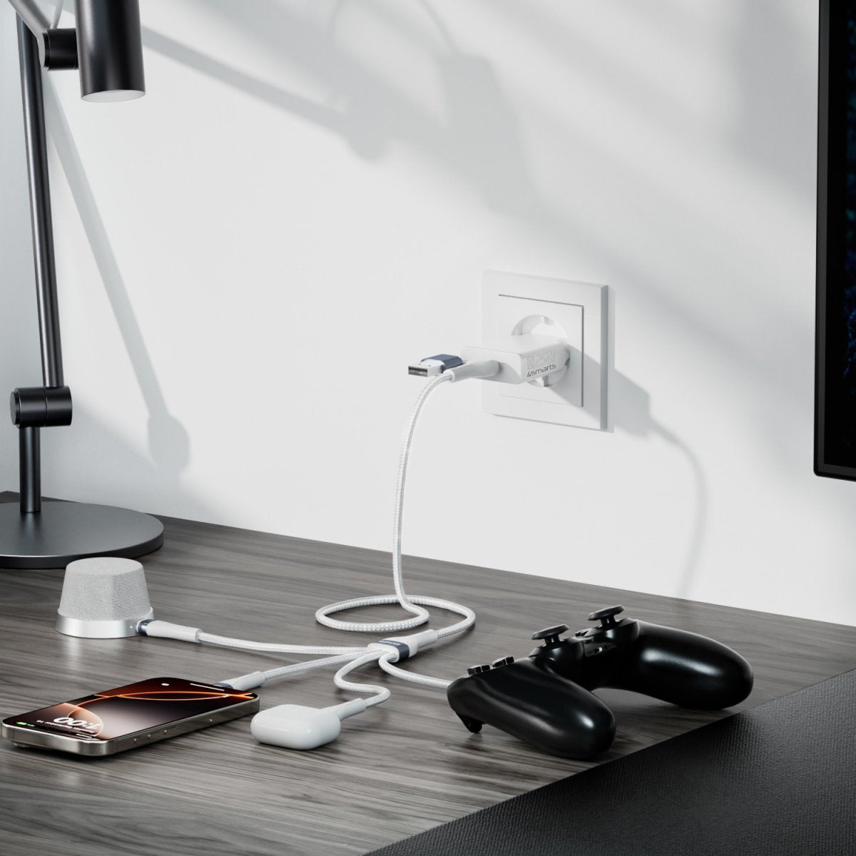 EAN 4252011910175 - 4smarts 541299 cable USB 0,25 m USB C USB C/Micro USB-A/Lightning Plata, Blanco imagen 4