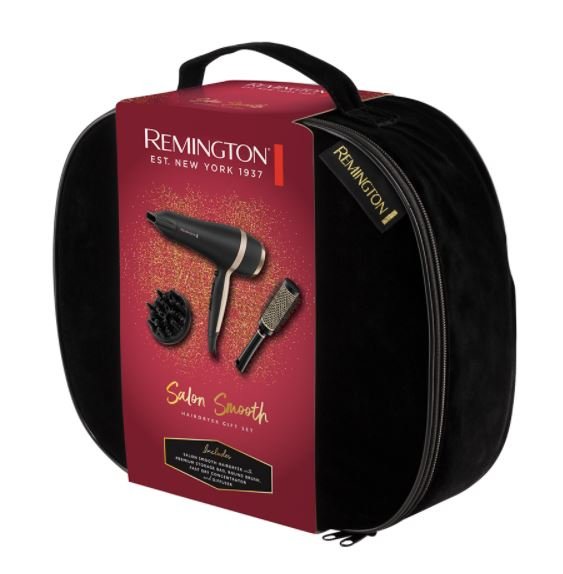 Secador De Pelo Remington D6940gp Salon Smooth + Kit De Cepillo, 2100 W, 3 Ajustes De Calor Y 2 Velocidades, Rejilla Iónica Cerámica, Negro