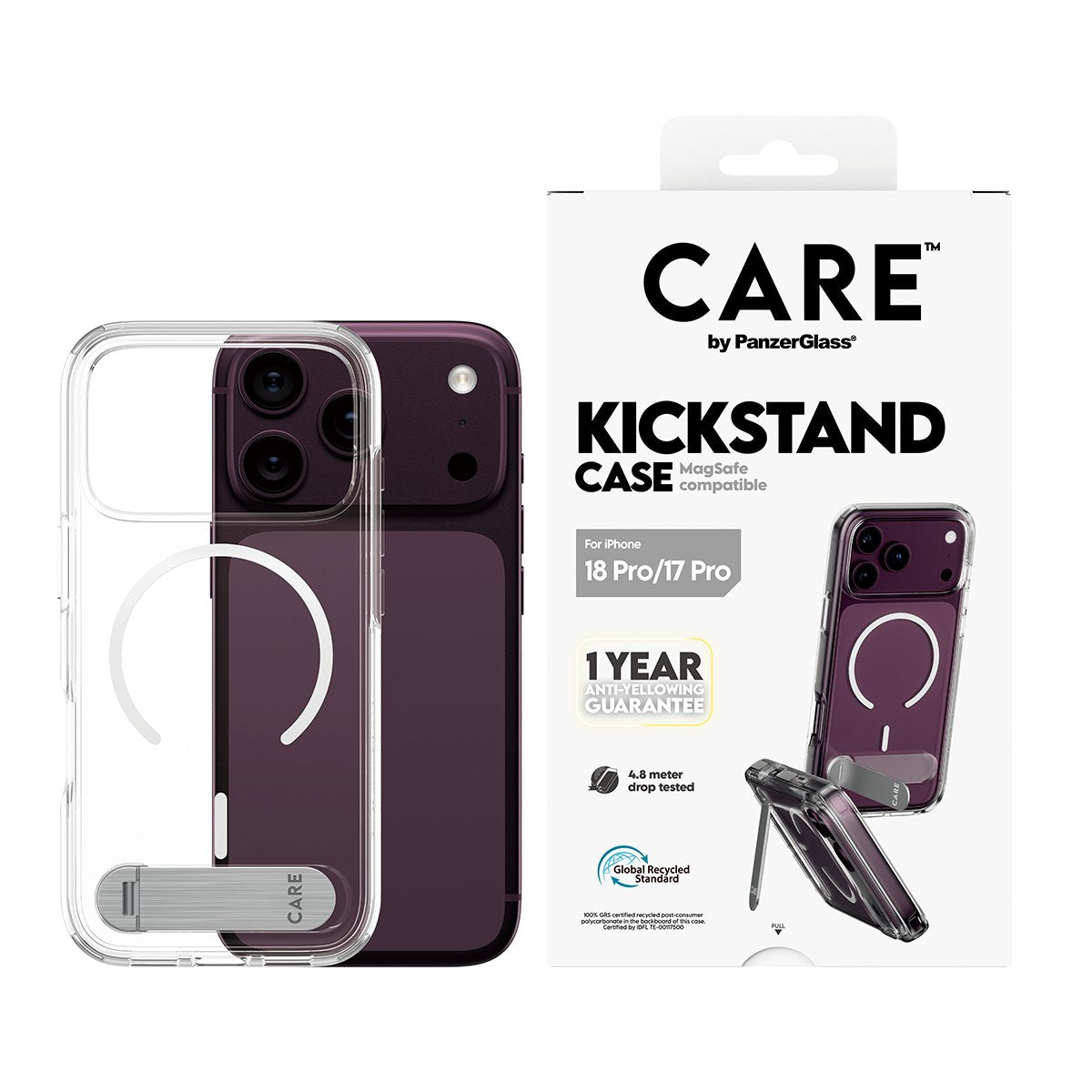 Panzerglass Care Kickmand Case Transp. W. Blanco Magsafe Iphone 18 Pro/ 17 Pro