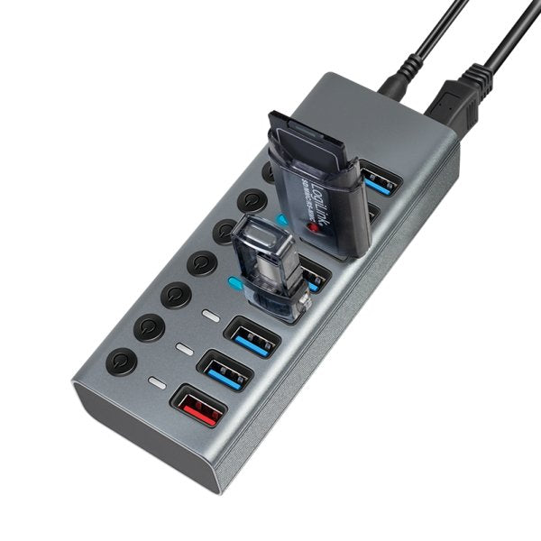 Usb Hub Logilink Usb 3.2 7+1 Port Aluminum Grey Switch For Each Port, On/Off