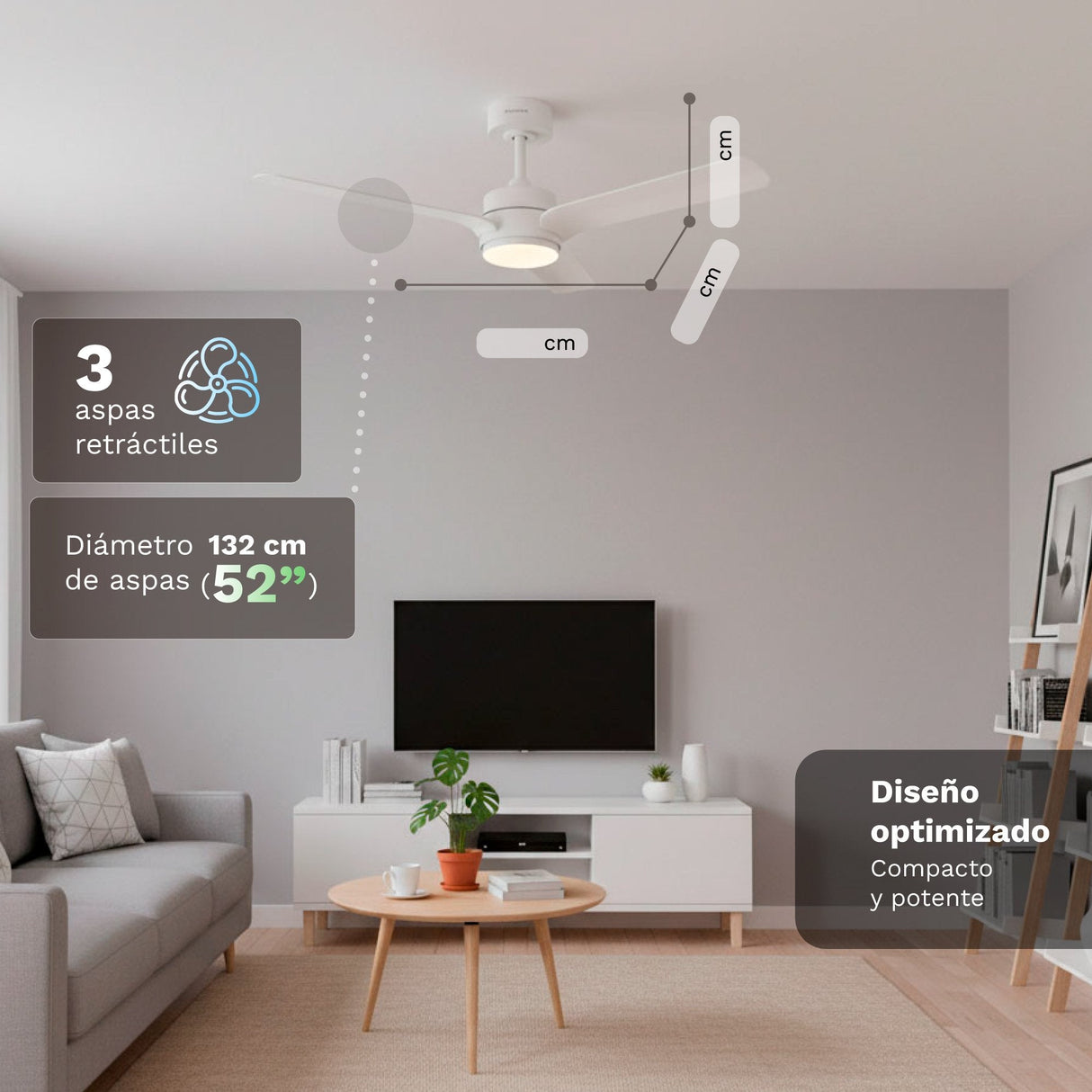 Ventilador De Techo Grunkel Skyeasy52 30w 3 Aspas 132cm 6 Velocidades