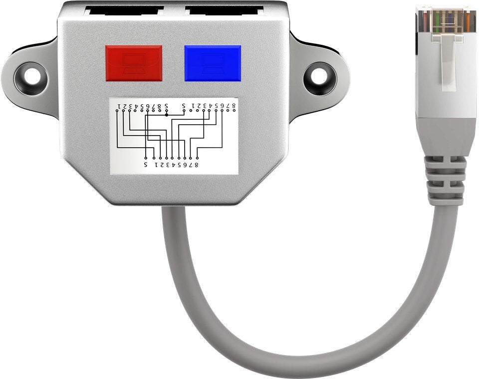 Cat T-Adapter 1x Ethernet + 1x Isdn Grau