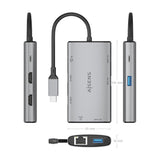 Aisens Usb-C Dock 7 En 1, Usb-C A 2xhdmi 4k, 1xrj45, 2xusb-A Usb3.0, 1xusb-C, 1xusb-C Pd100w, Gris, 20cm