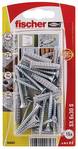 Blister Taco+Tornillo Sx Ø6x30mm Sk Nv 15 Unid. 567827 Fischer