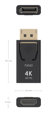 Aisens Conversor Displayport A Hdmi 4k@60hz, Dp/M-Hdmi/H, Negro