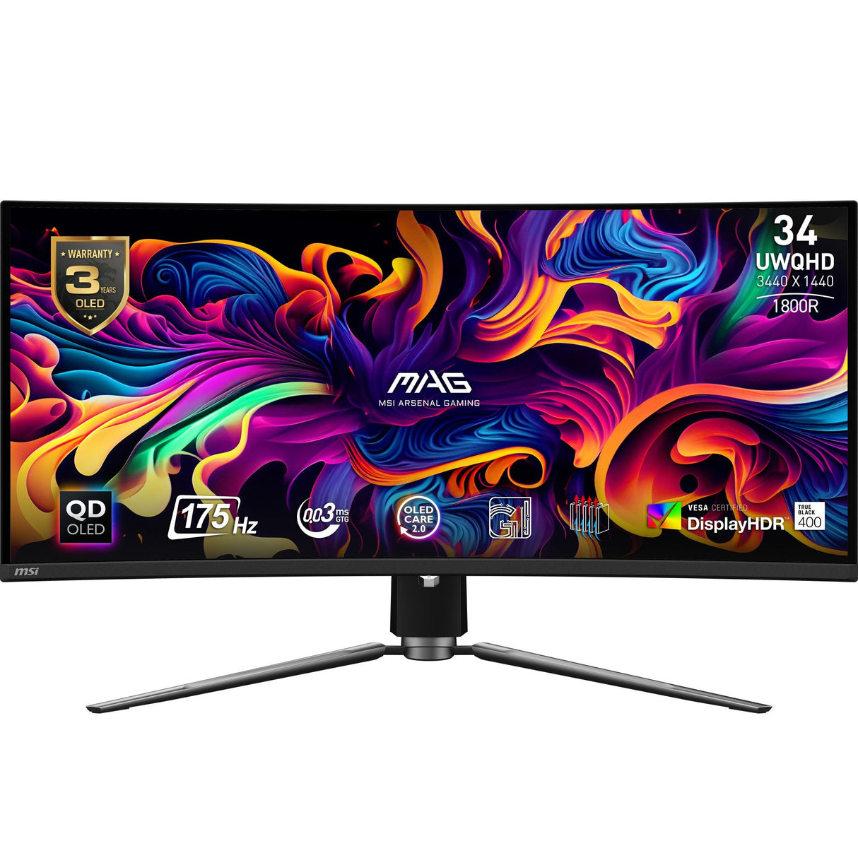 Monitor  Msi Mag 341cqpde Qd-Oled, Gaming  34,2  " Negro, Uwqhd, Qd-Oled, Curvo, Adaptive-Sync, Hdr, Panel De 175 Hz)