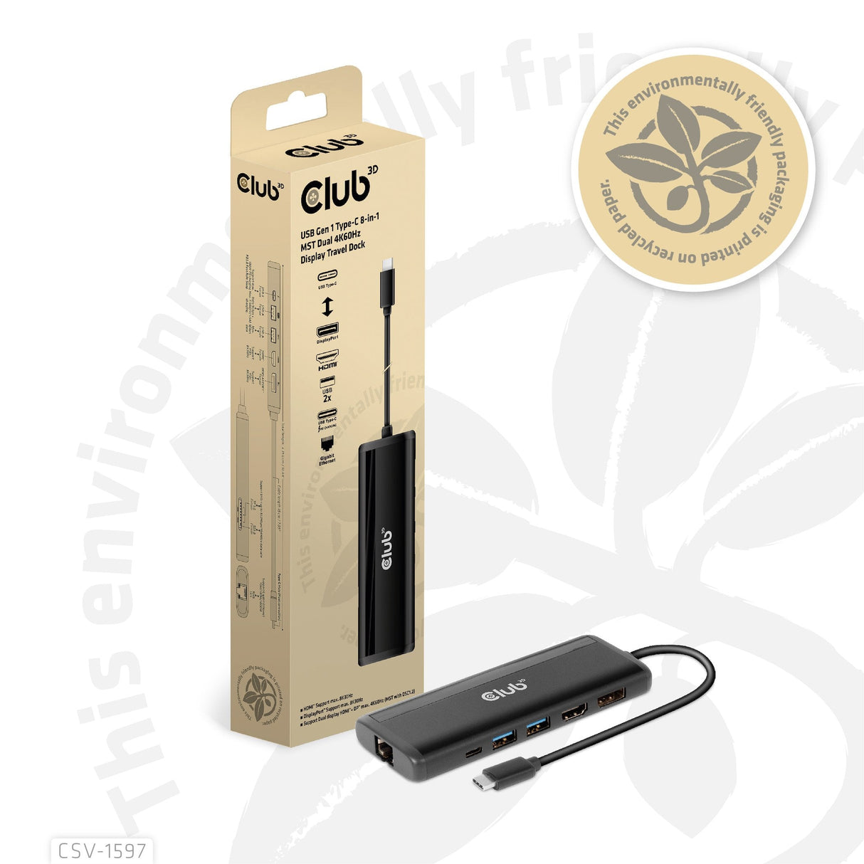 Club3d Usb-8-In1-Hub Usb-C > Hdmi/Dp/2xusb/Usb-C/Rj45 100w Retail
