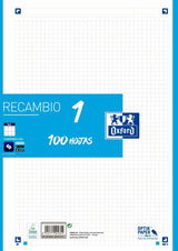 Oxford Recambio Classic 1 Color 100h + 20h Gratis A4 90gr 5x5mm 4/Taladros Banda Azul Turquesa